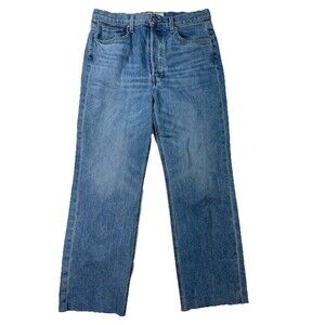 Frank & Eileen Monaghan Button Fly High Rise Raw Hem Straight Leg Blue Jeans 30